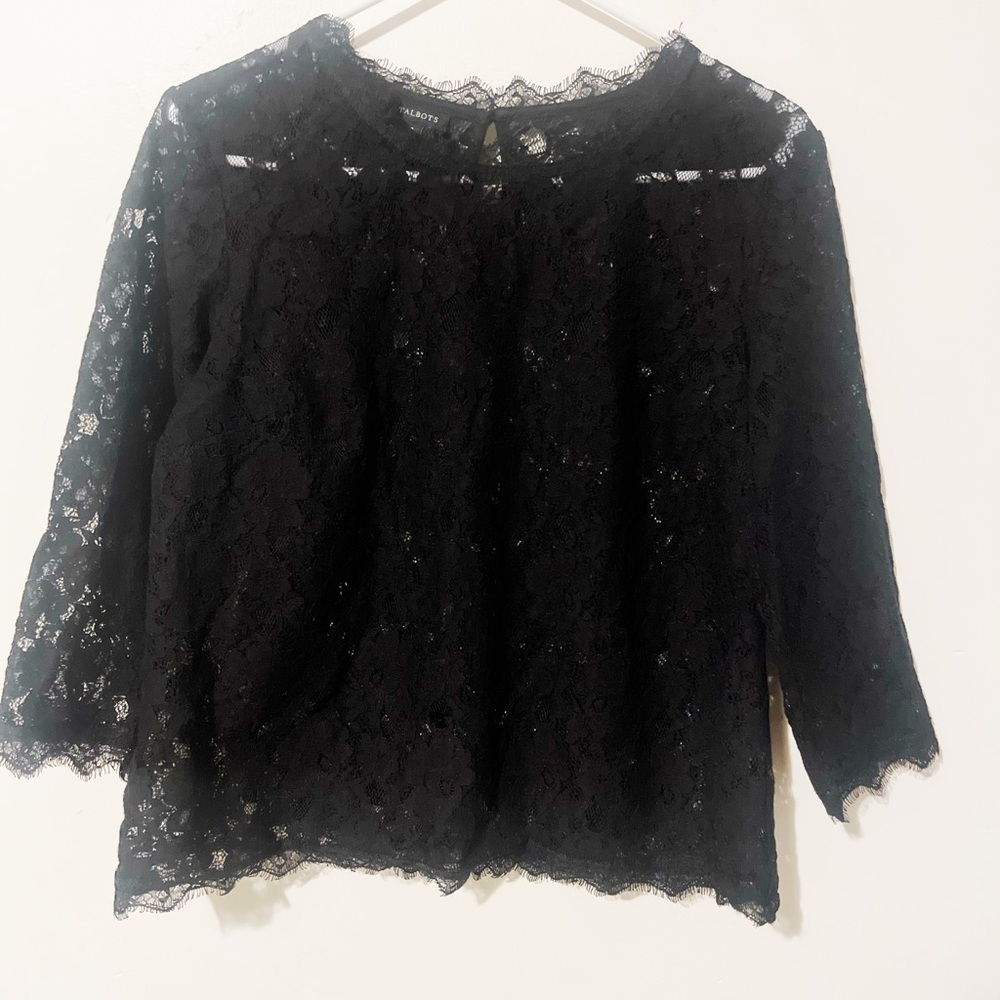 Talbots Black All Lace 3/4 Sleeve Blouse